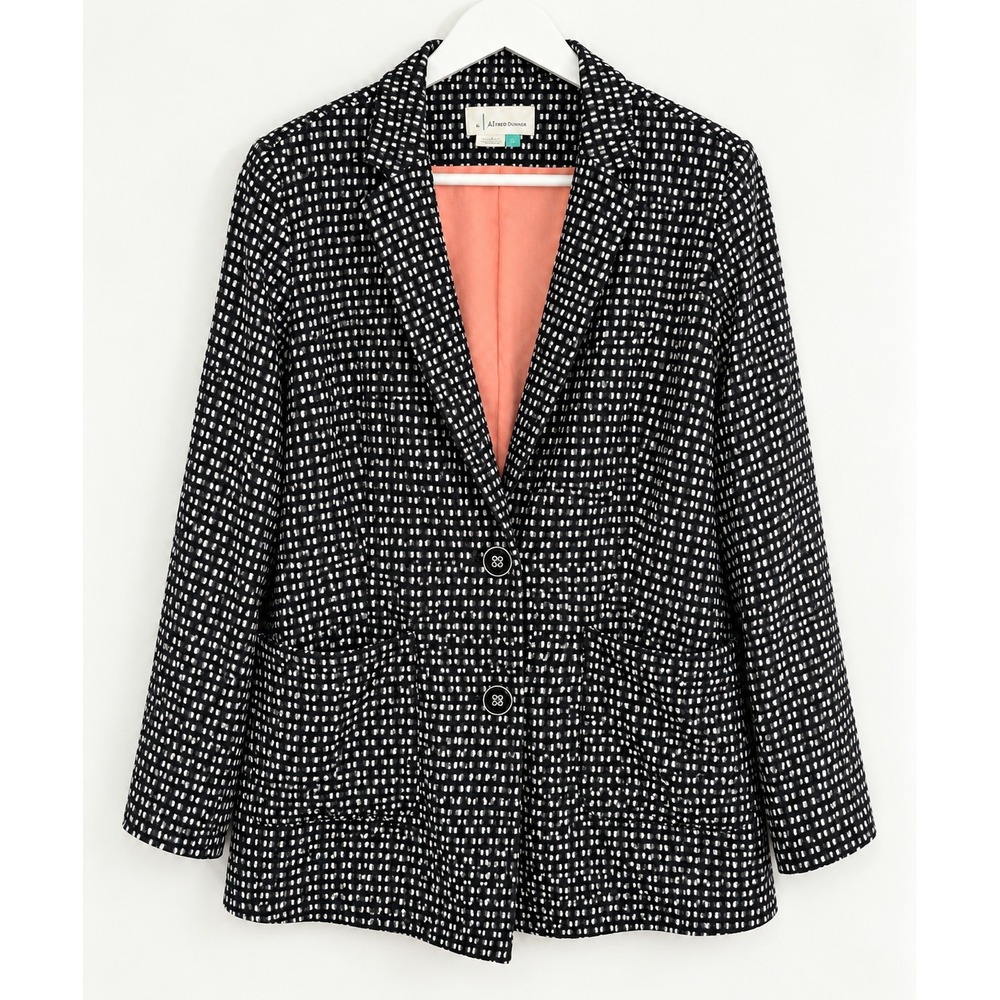 A+ by Anthropologie Blazer Black White Geometric Textured Cotton Lined 1X